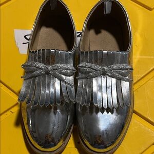 Shiny Silver Kids Dress Shoes with Fringe